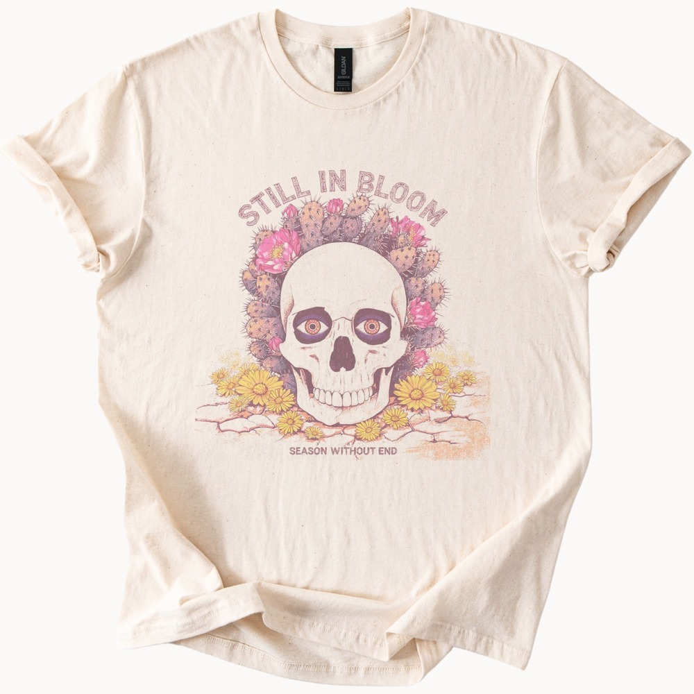 Skull Floral Cactus Graphic Tee Still in Bloom Natural